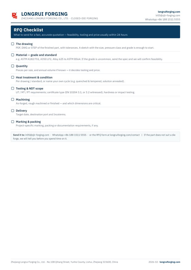 RFQ checklist, first page preview